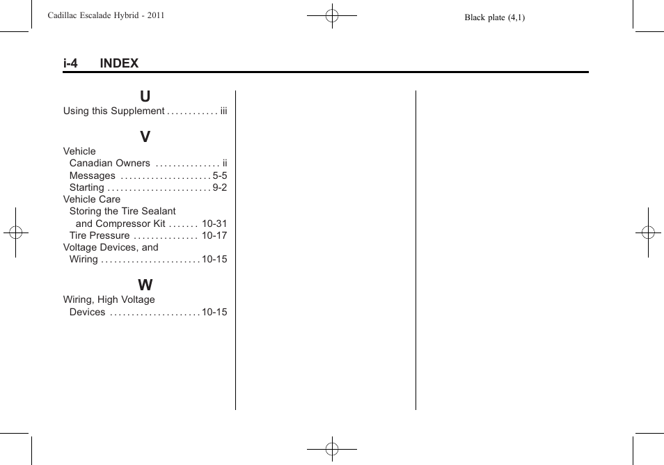 Index_u, Index_v, Index_w | Cadillac 2011 Escalade Hybrid User Manual | Page 94 / 94