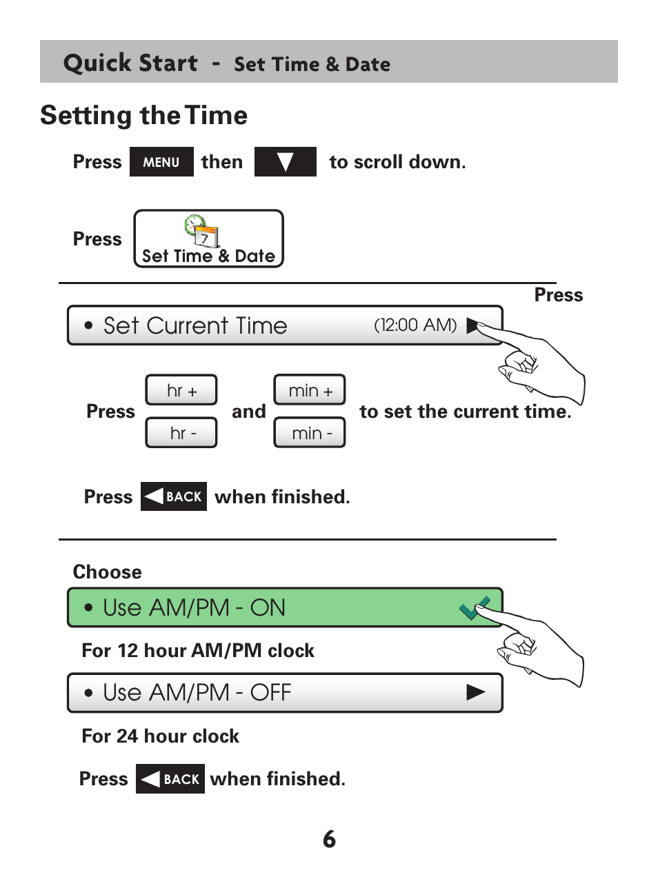 6quick start, Setting the time, Set time & date | Venstar T7900 User Manual | Page 14 / 95