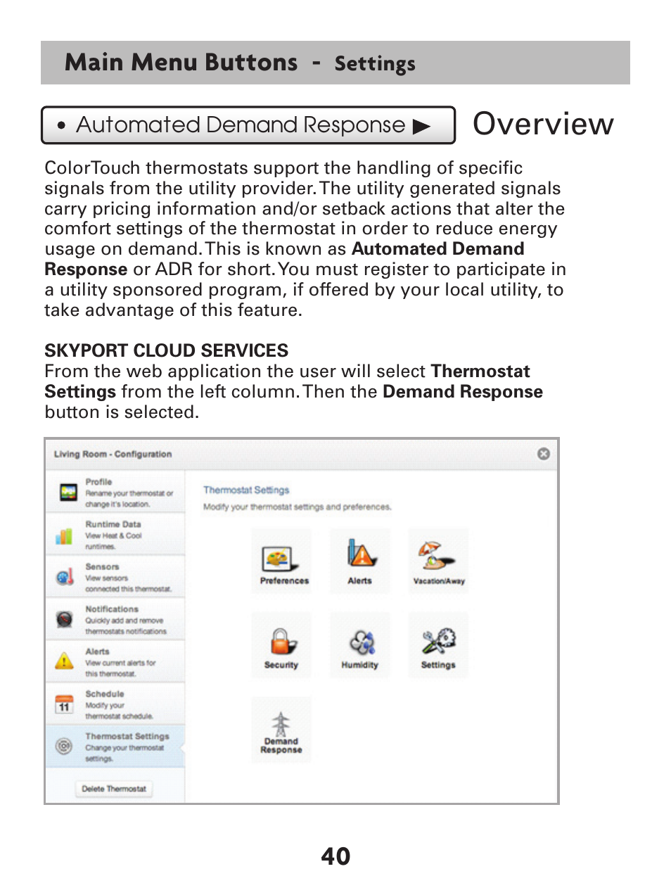 Overview, 40 main menu buttons | Venstar T7900 User Manual | Page 48 / 95