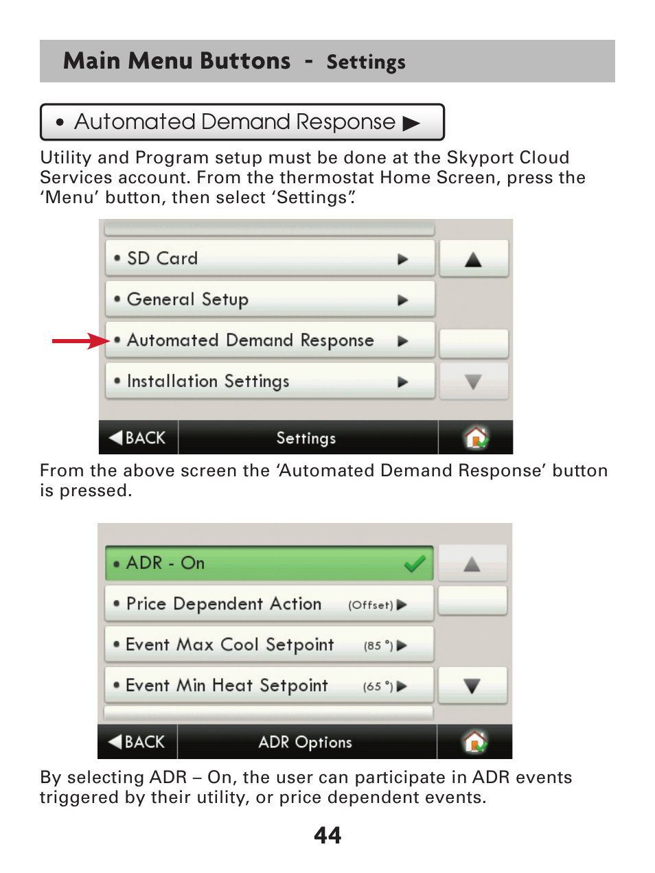 44 main menu buttons | Venstar T7900 User Manual | Page 52 / 95