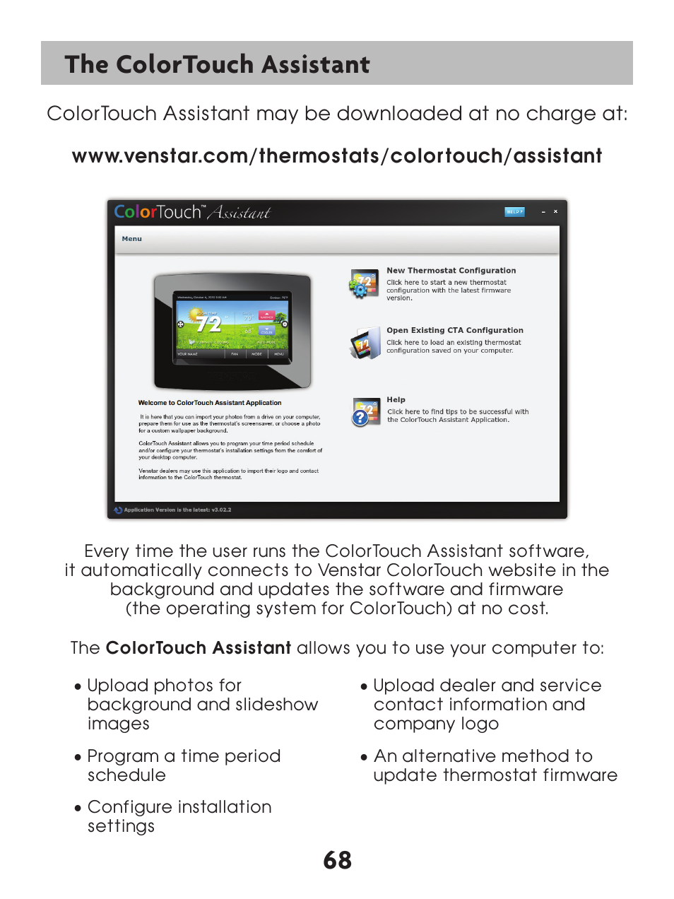 68 the colortouch assistant | Venstar T7900 User Manual | Page 76 / 95