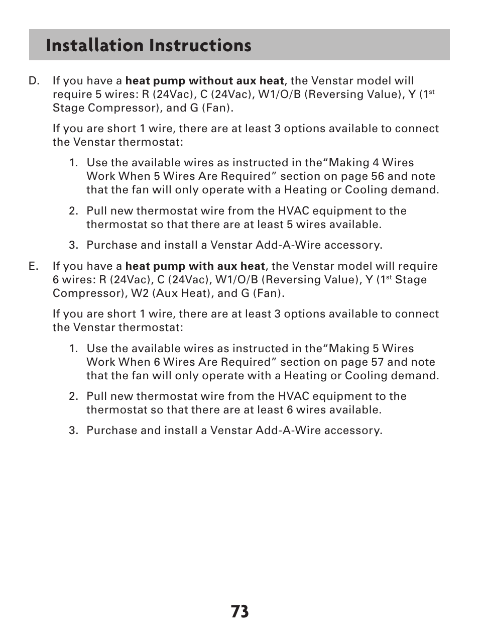Installation instructions | Venstar T7900 User Manual | Page 81 / 95