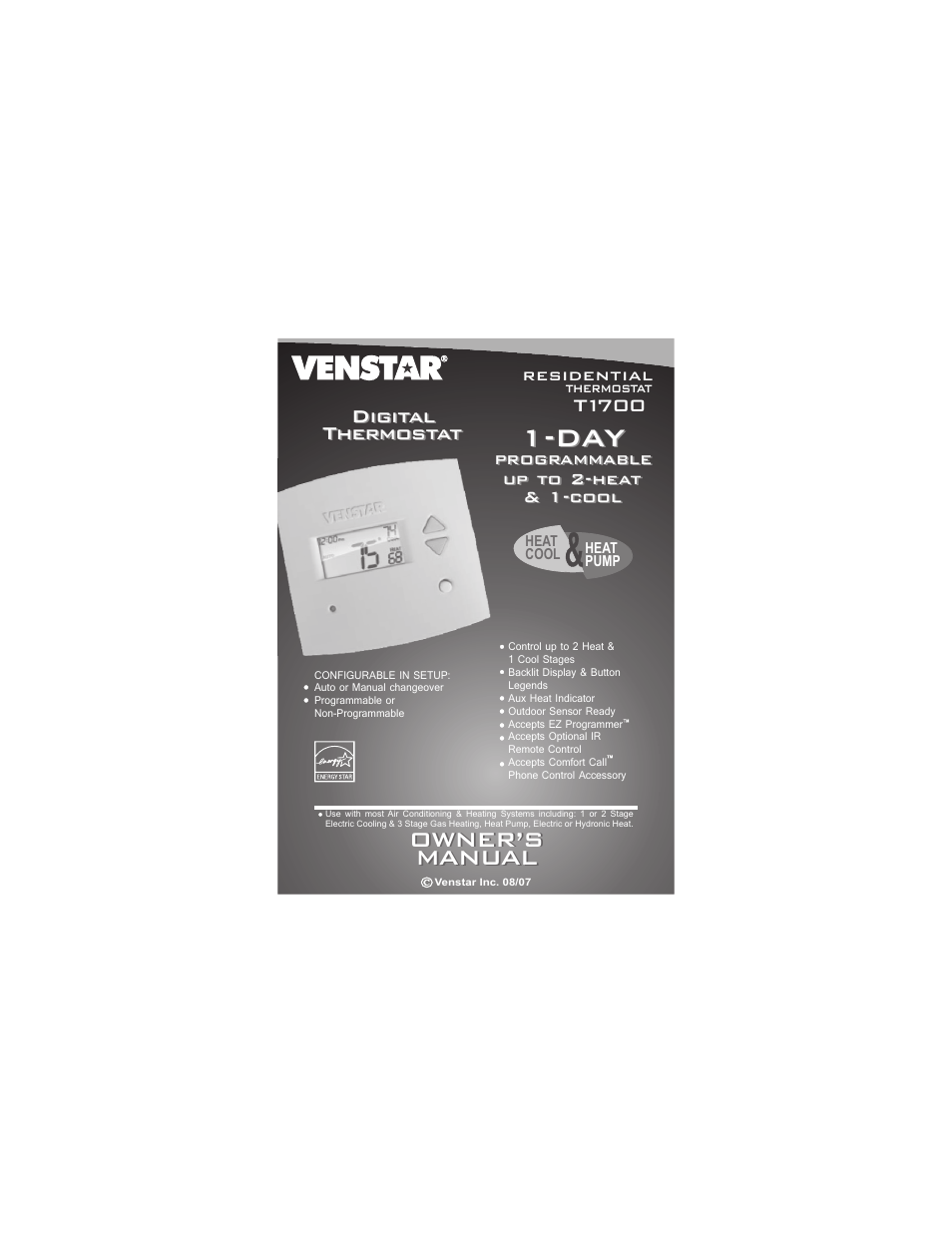 Venstar T1700 User Manual | 58 pages