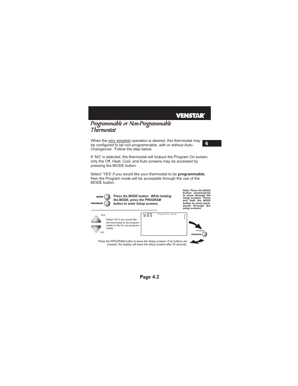 Programmable or non-programmable thermostat, Page 4.2 | Venstar T1700 User Manual | Page 18 / 58