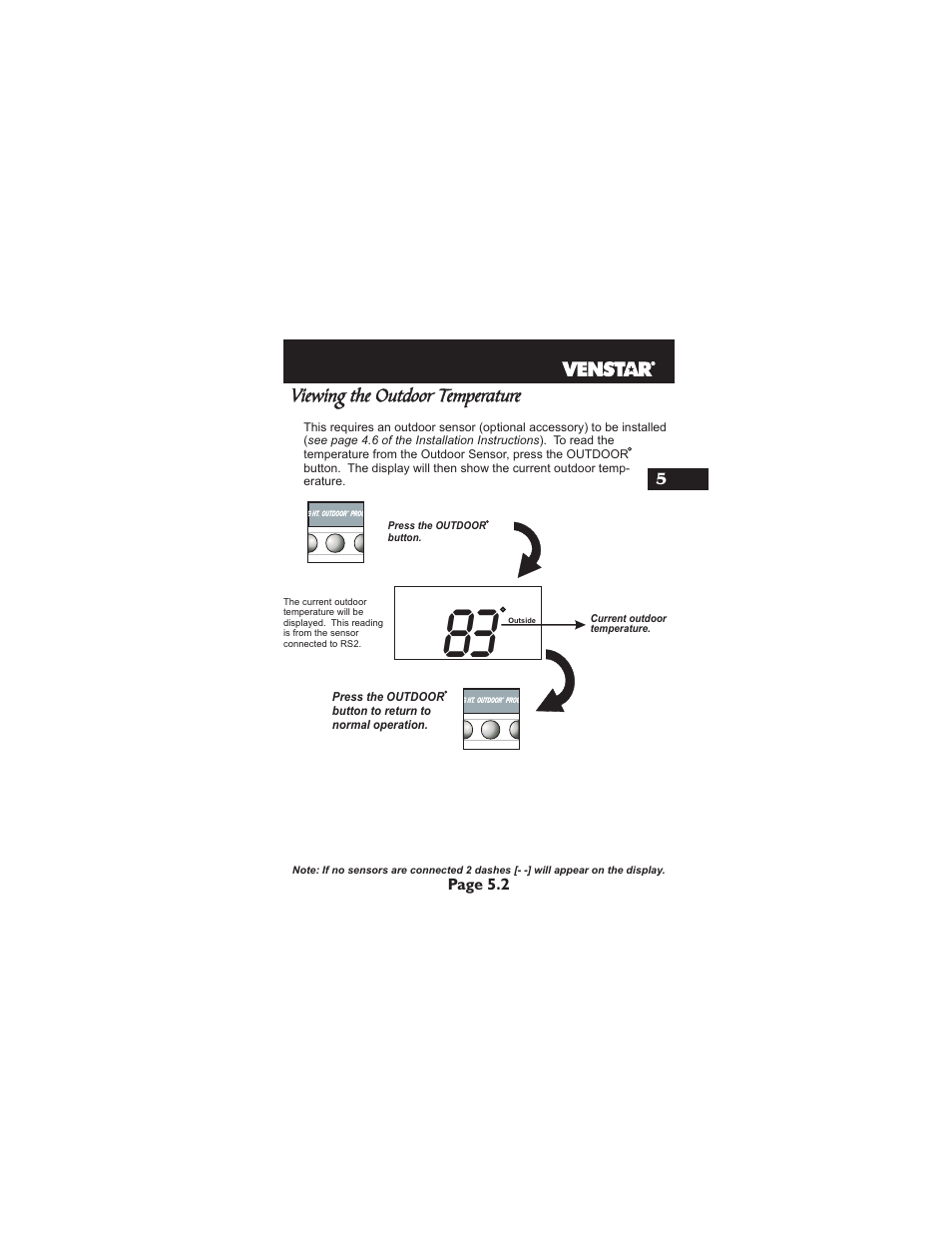 Viewing the outdoor temperature | Venstar T1700 User Manual | Page 26 / 58