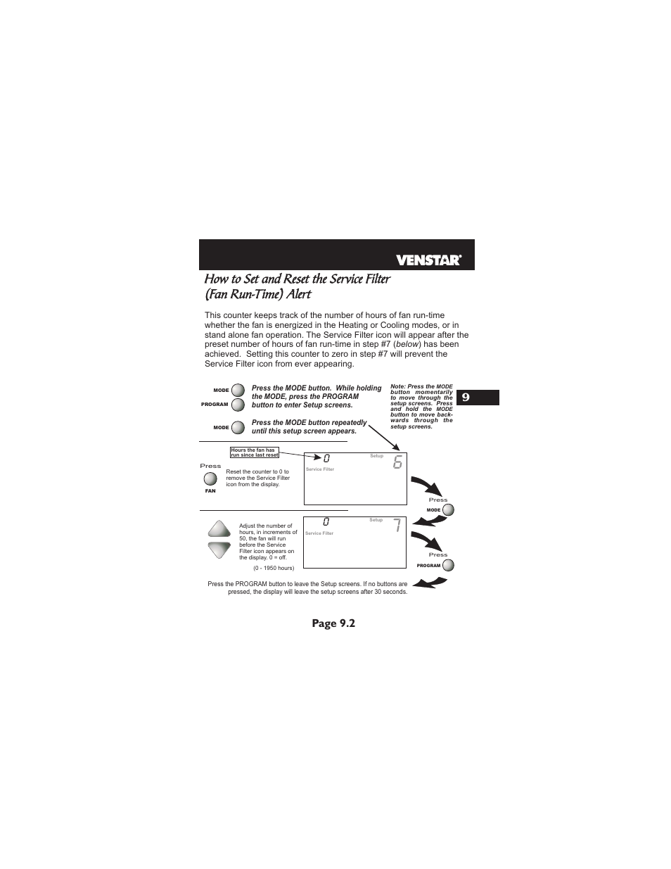 Page 9.2 | Venstar T1700 User Manual | Page 38 / 58