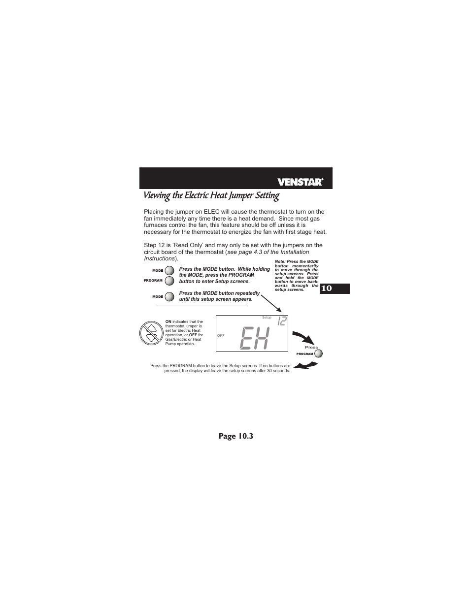 Viewing the electric heat jumper setting, Page 10.3 | Venstar T1700 User Manual | Page 42 / 58