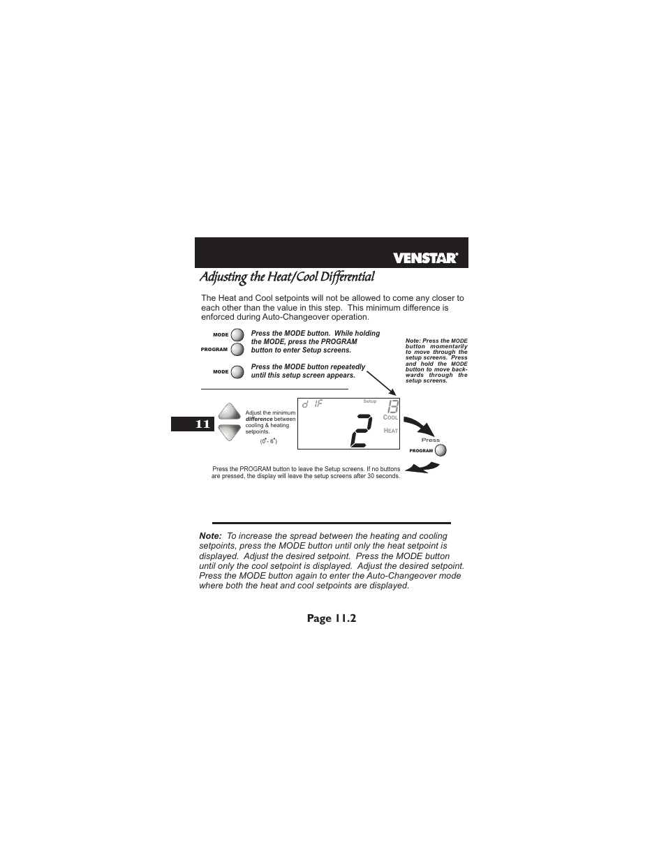 Adjusting the heat/cool differential, Page 11.2 | Venstar T1700 User Manual | Page 45 / 58