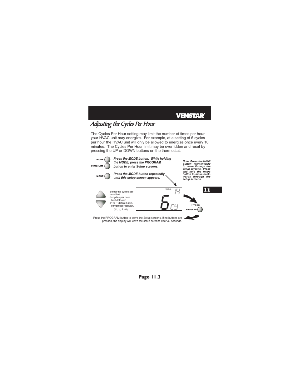 Adjusting the cycles per hour | Venstar T1700 User Manual | Page 46 / 58