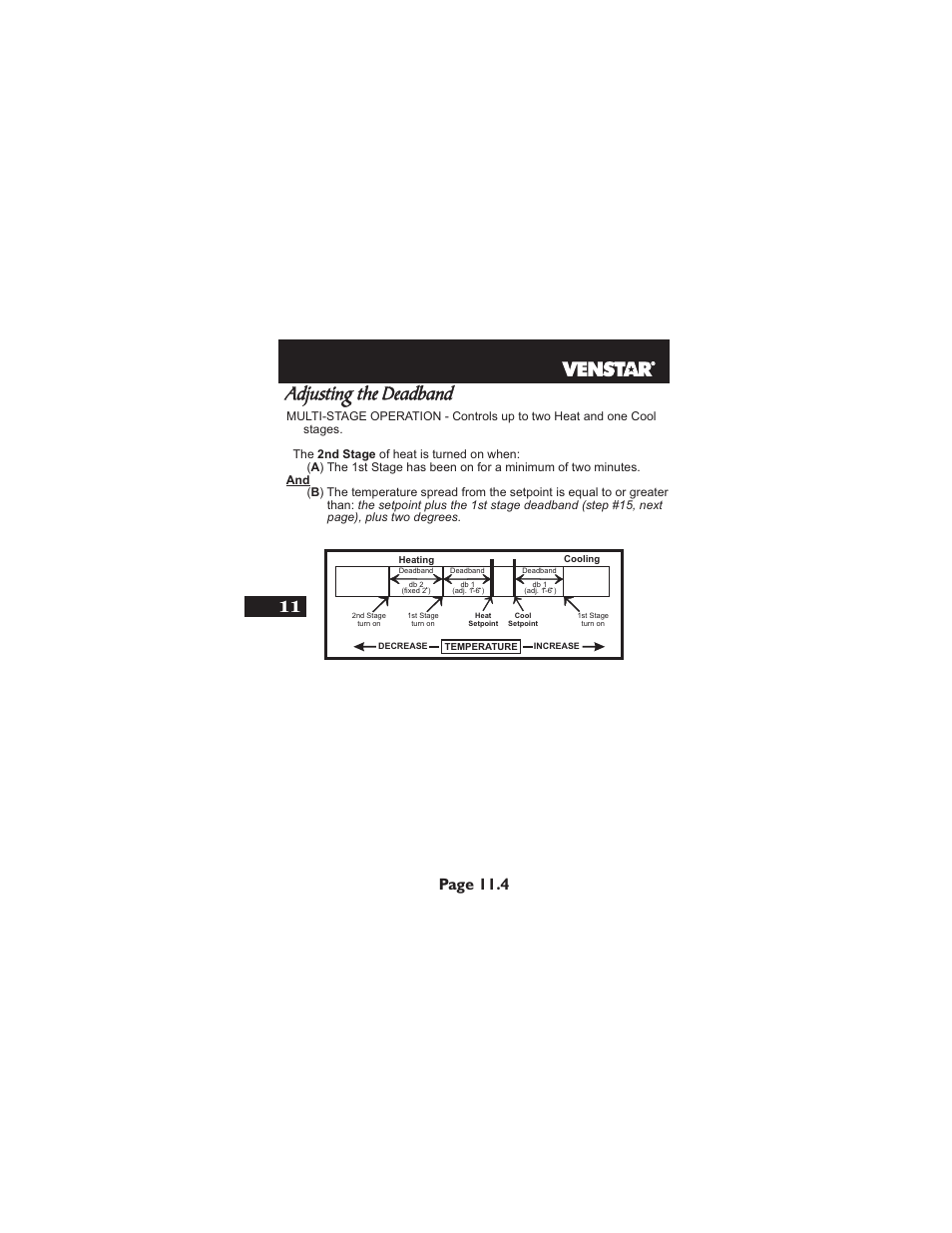 Adjusting the deadband, Page 11.4 | Venstar T1700 User Manual | Page 47 / 58