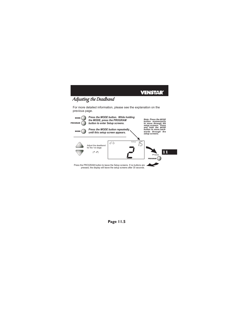 Adjusting the deadband, Page 11.5 | Venstar T1700 User Manual | Page 48 / 58