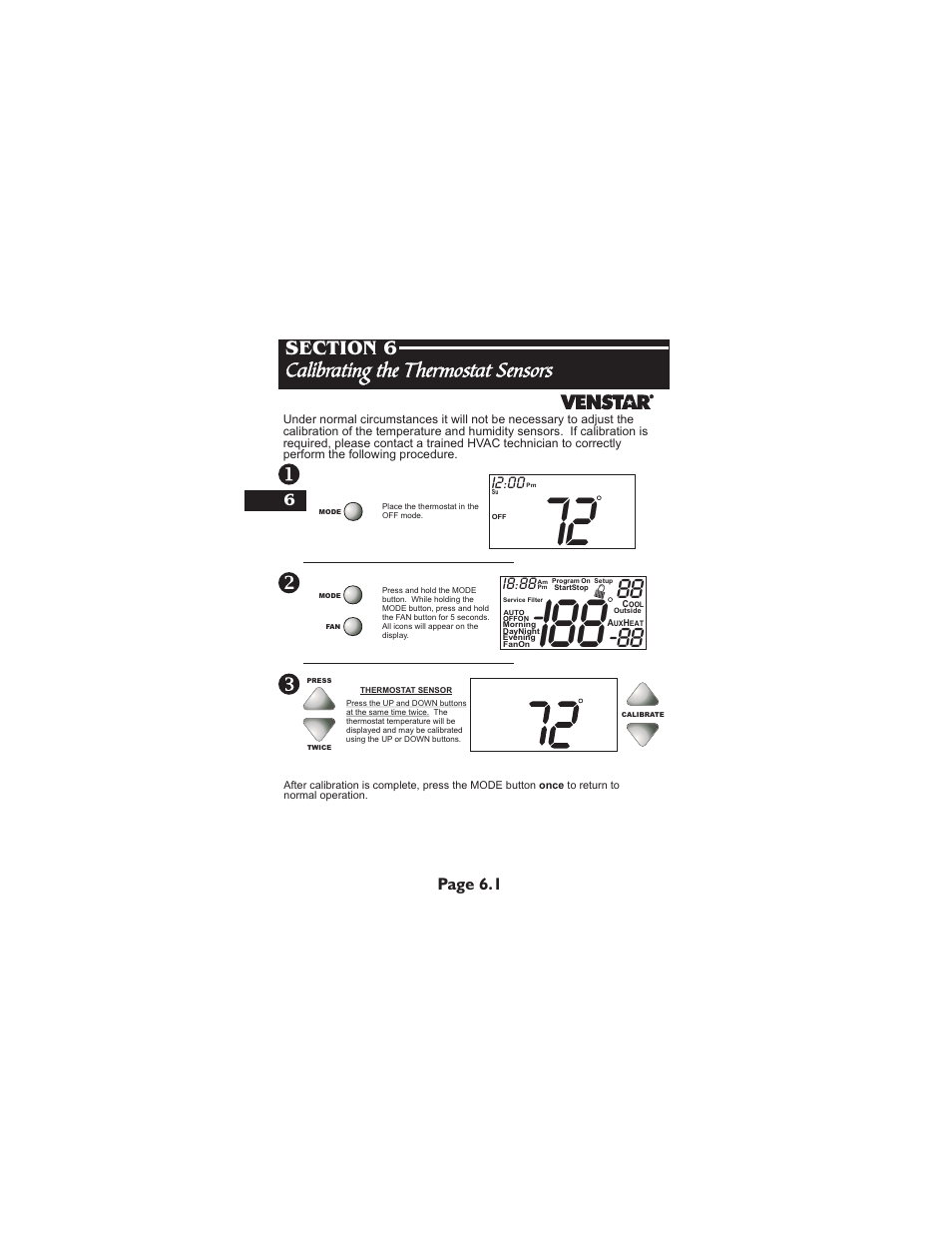 Page 6.1, I2:00, I8:88 | Venstar T1700 Installation User Manual | Page 15 / 17