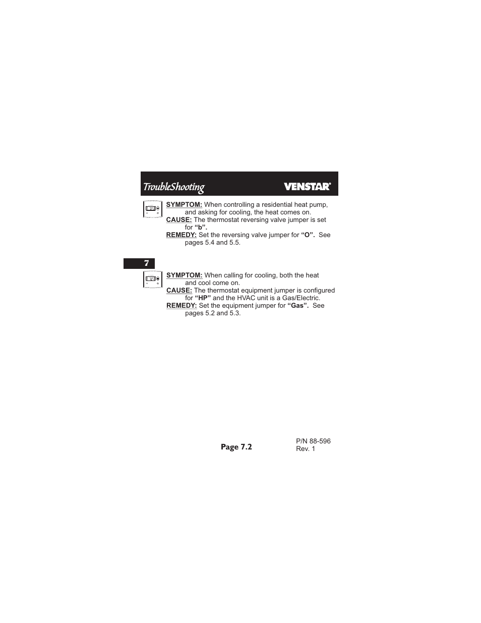Troubleshooting, Page 7.2 | Venstar T1700 Installation User Manual | Page 17 / 17