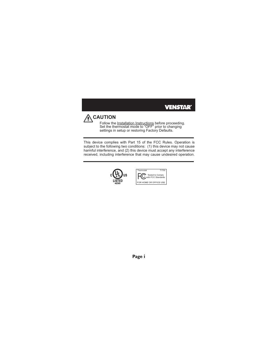 Venstar T1700 Installation User Manual | Page 2 / 17