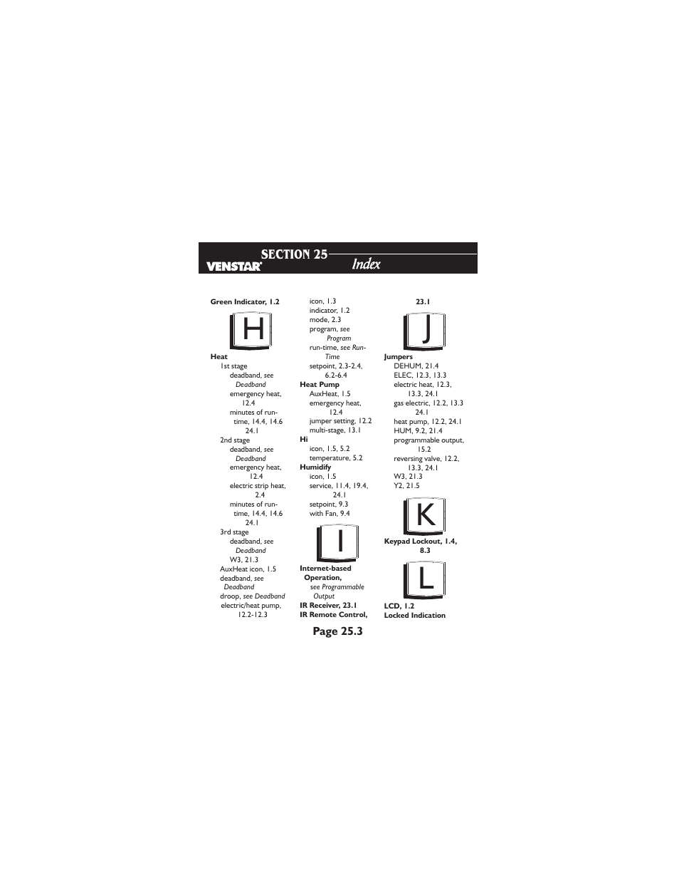 Ij h | Venstar T1900 User Manual | Page 103 / 108