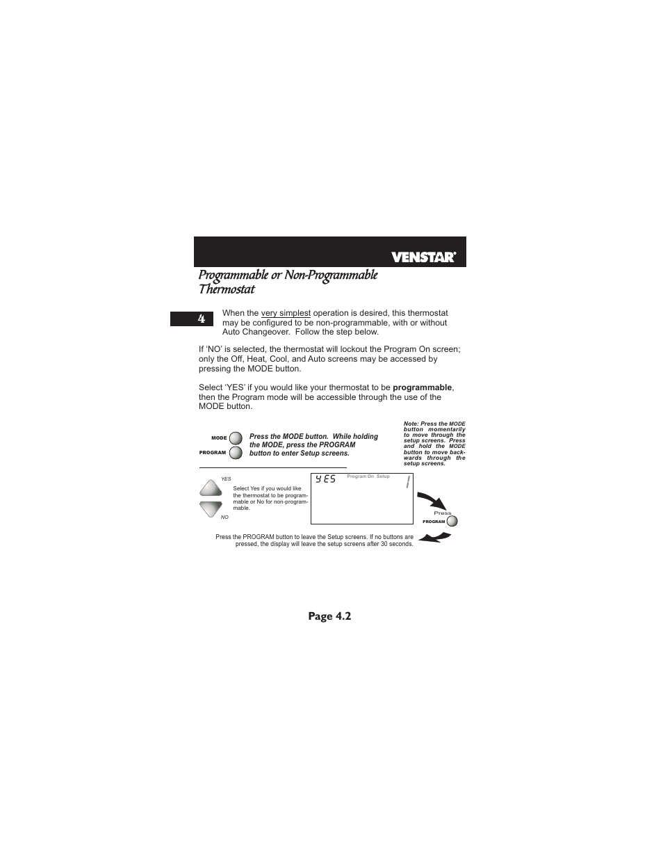 Programmable or non-programmable thermostat, Page 4.2 | Venstar T1900 User Manual | Page 19 / 108