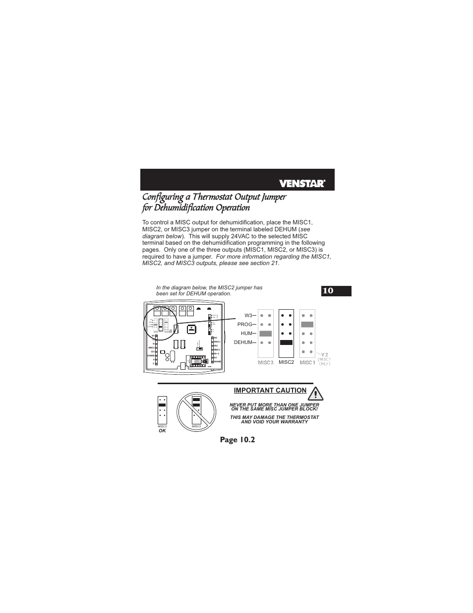 Page 10.2, Misc1 only), Important caution | Venstar T1900 User Manual | Page 46 / 108