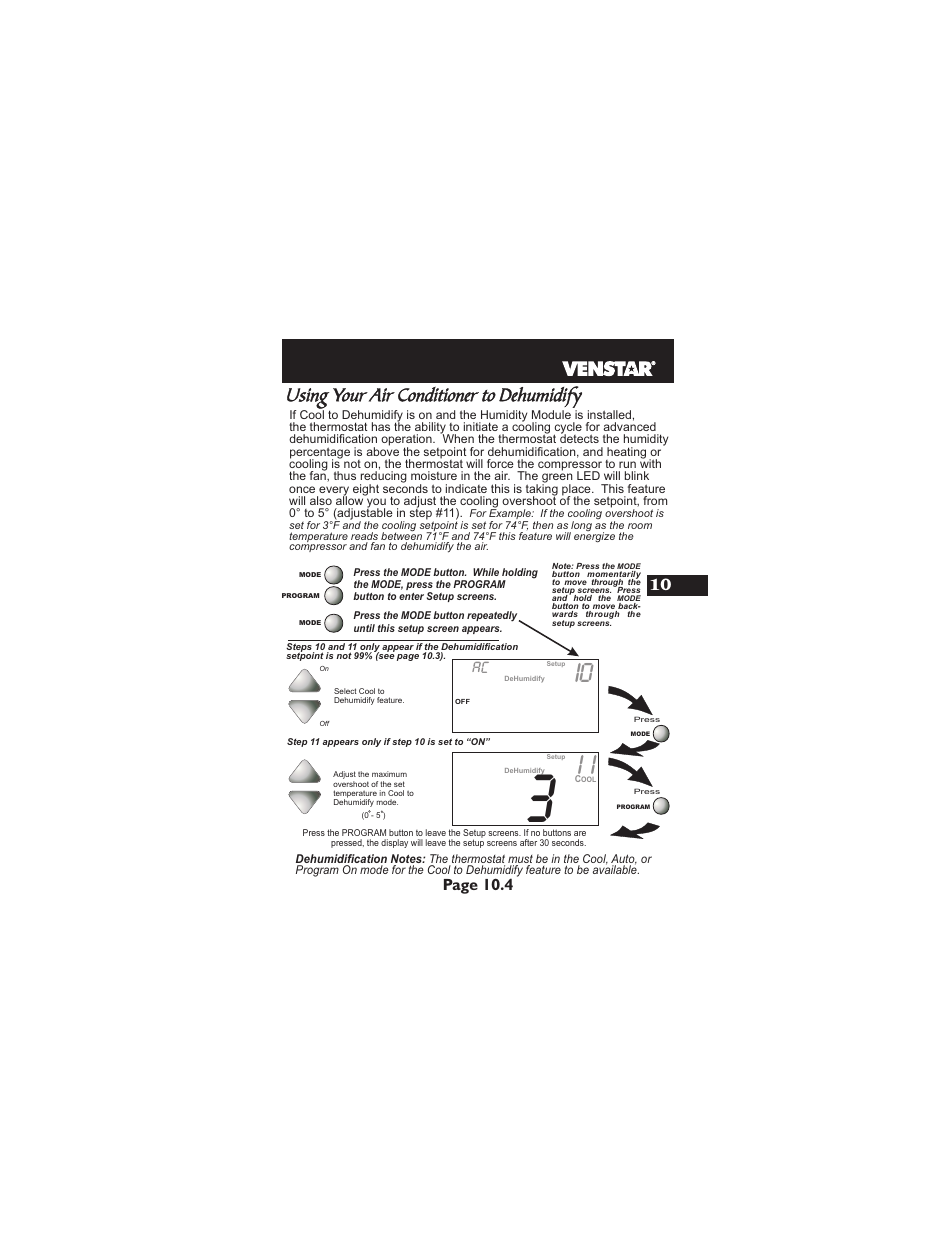 Using your air conditioner to dehumidify, Page 10.4 | Venstar T1900 User Manual | Page 48 / 108