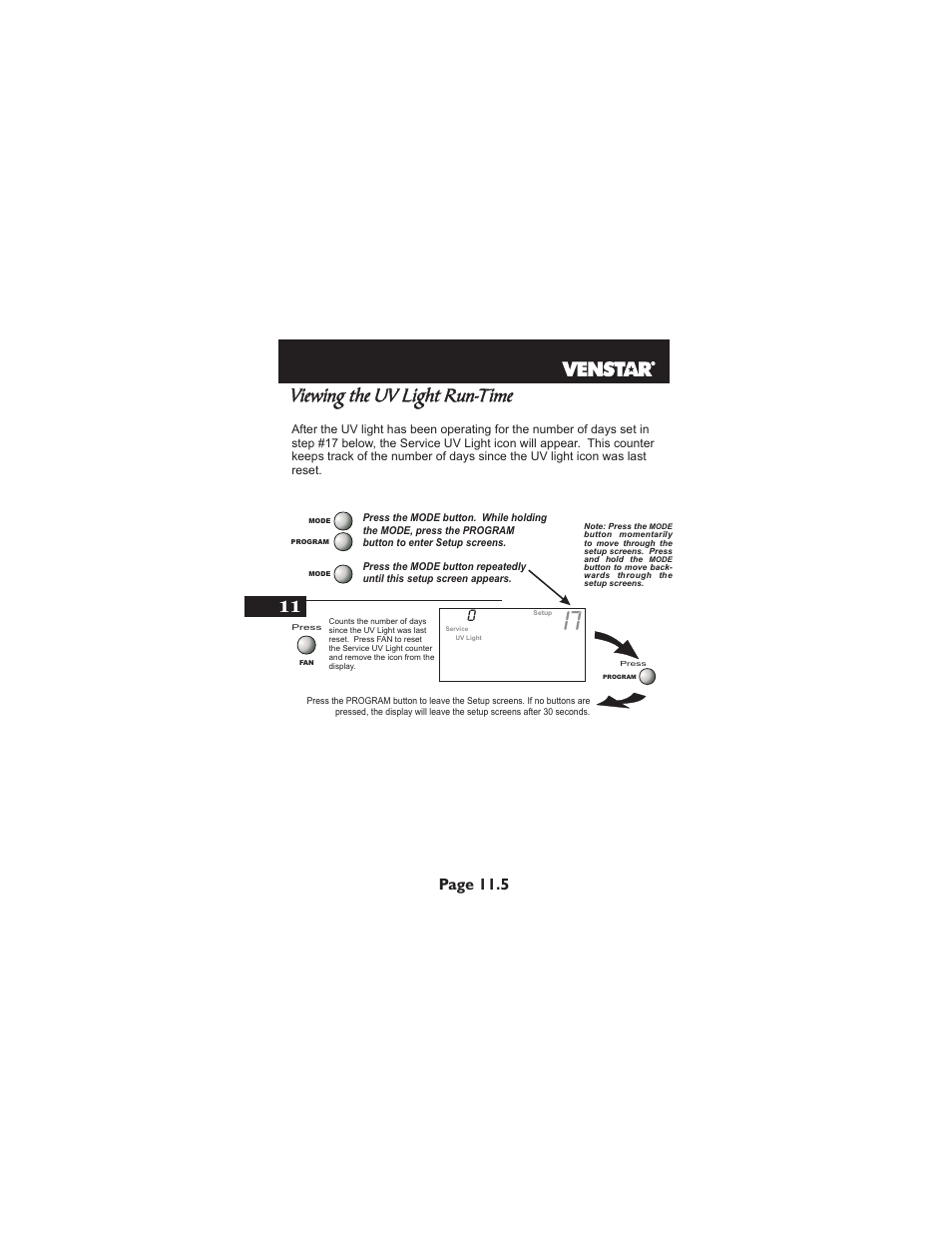 Viewing the uv light run-time, Page 11.5 | Venstar T1900 User Manual | Page 55 / 108