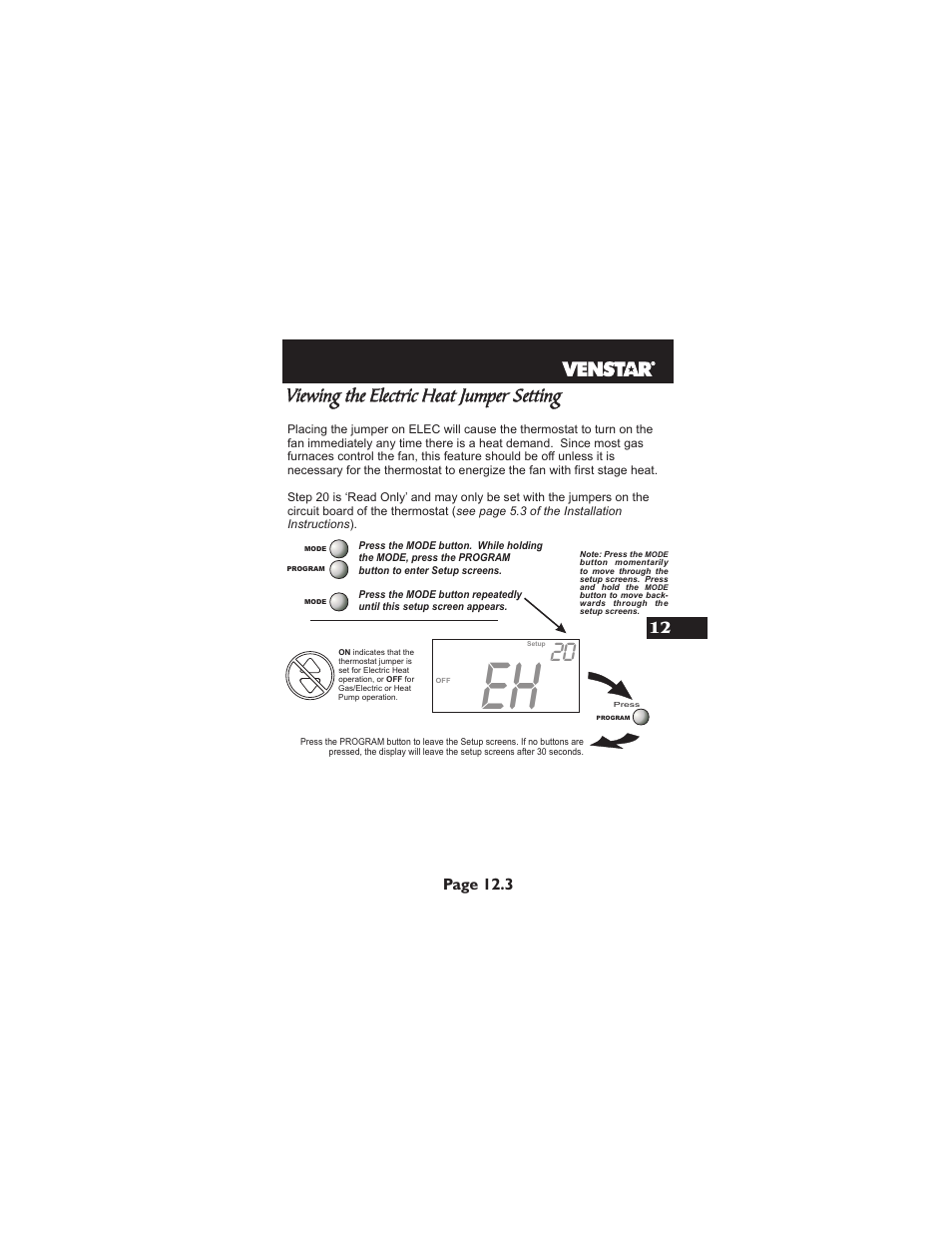 Viewing the electric heat jumper setting, Page 12.3 | Venstar T1900 User Manual | Page 58 / 108