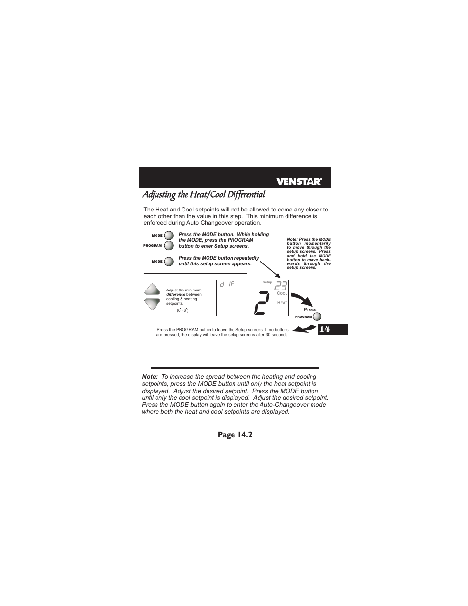 Adjusting the heat/cool differential, Page 14.2 | Venstar T1900 User Manual | Page 64 / 108