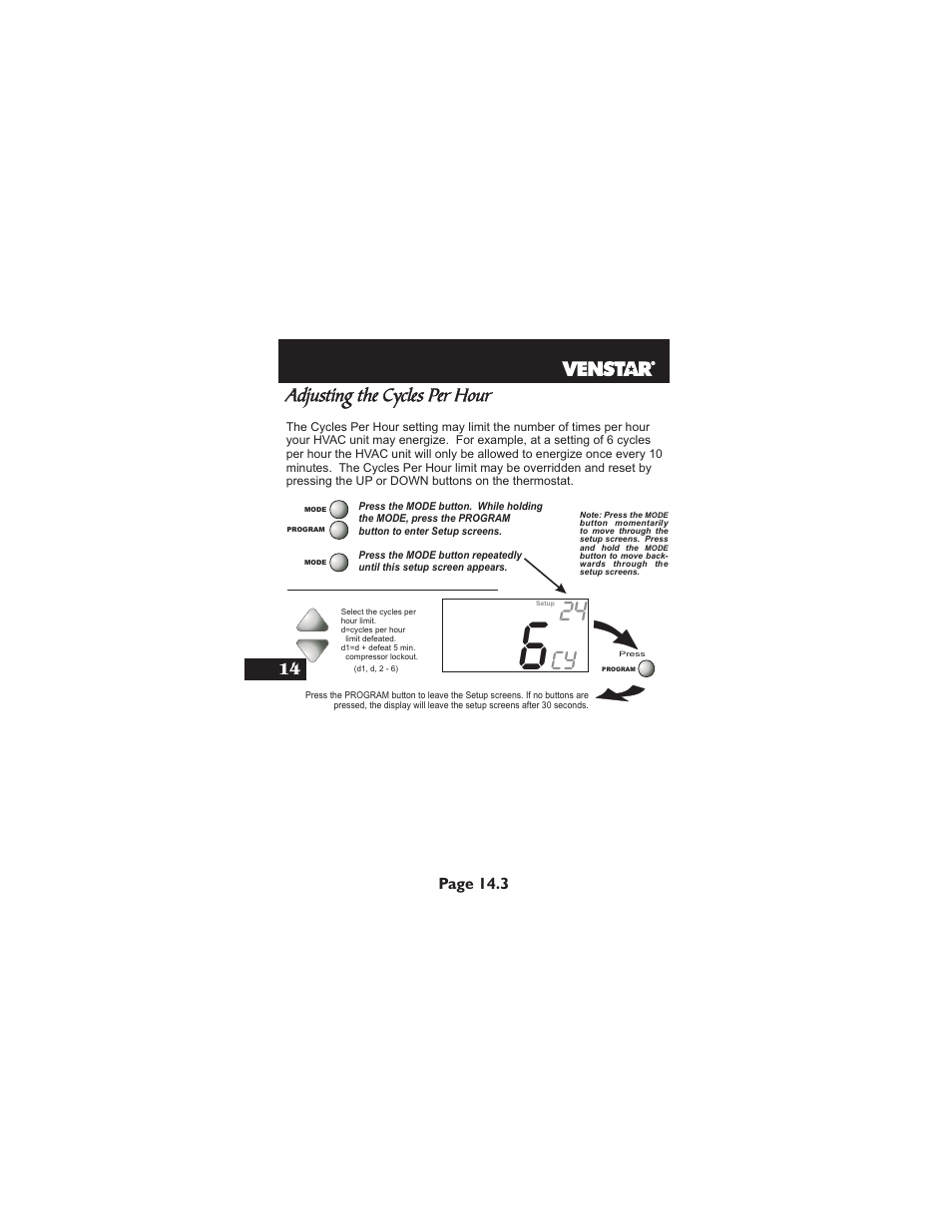 Adjusting the cycles per hour | Venstar T1900 User Manual | Page 65 / 108