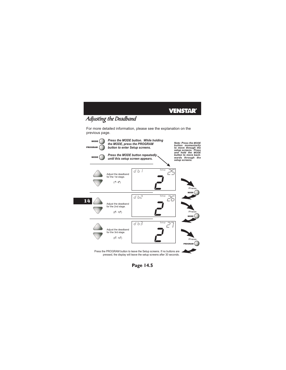 Adjusting the deadband | Venstar T1900 User Manual | Page 67 / 108