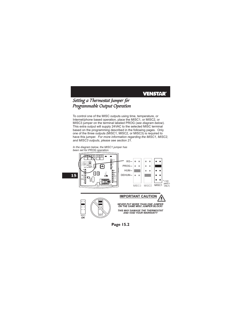 Page 15.2, Misc1 only), Important caution | Venstar T1900 User Manual | Page 71 / 108