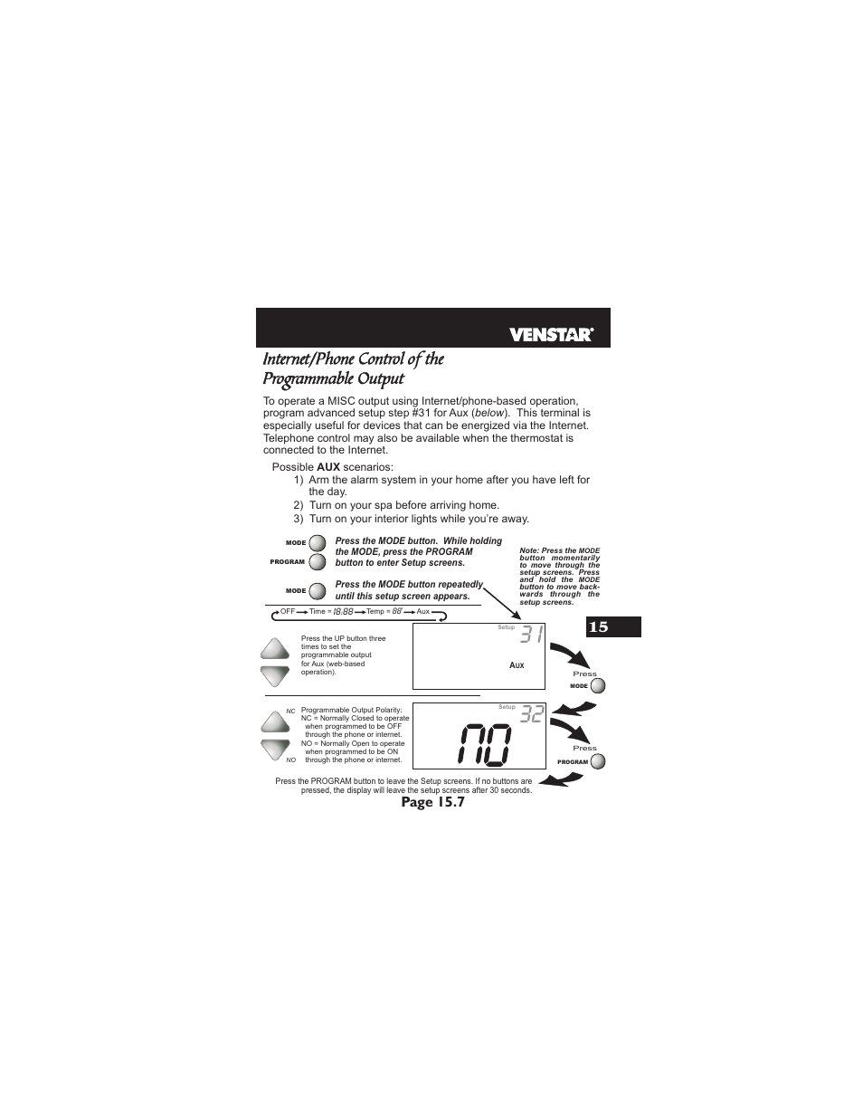 Internet/phone control of the programmable output, Page 15.7 | Venstar T1900 User Manual | Page 76 / 108