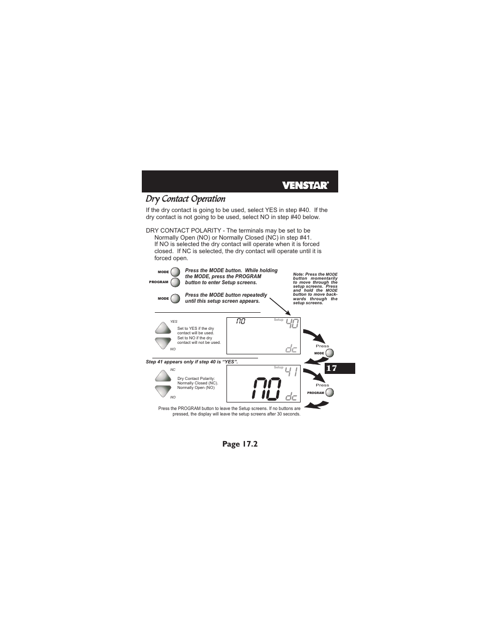 Dry contact operation, Page 17.2 | Venstar T1900 User Manual | Page 82 / 108