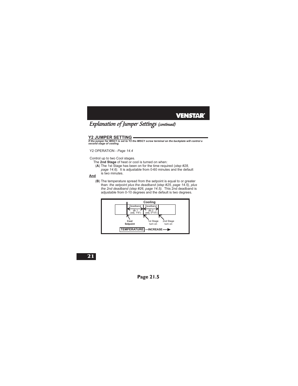 Explanation of jumper settings, Page 21.5, Y2 jumper setting | Continued) | Venstar T1900 User Manual | Page 95 / 108