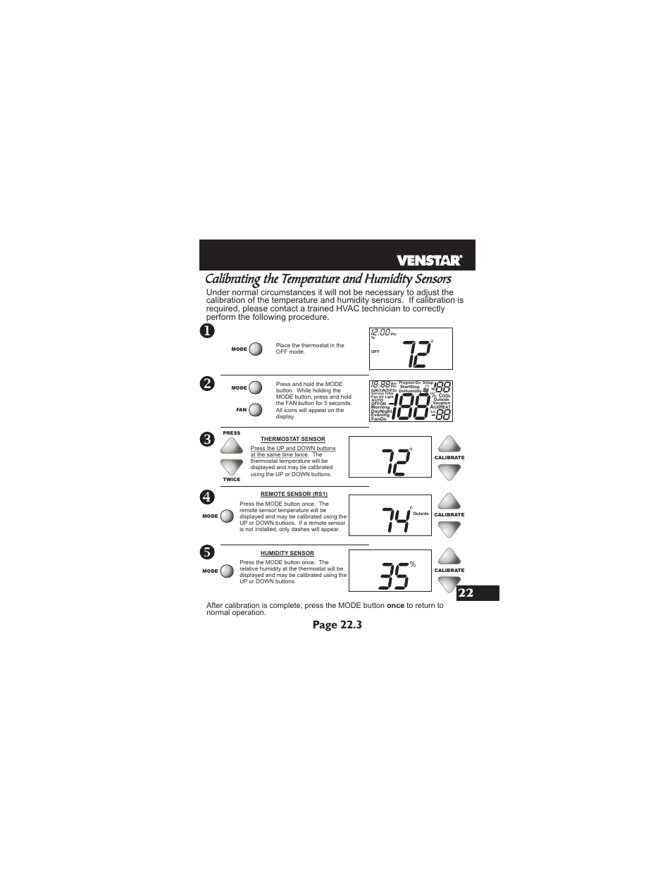 Calibrating the temperature and humidity sensors, Page 22.3, I2:00 | I8:88 | Venstar T1900 User Manual | Page 98 / 108