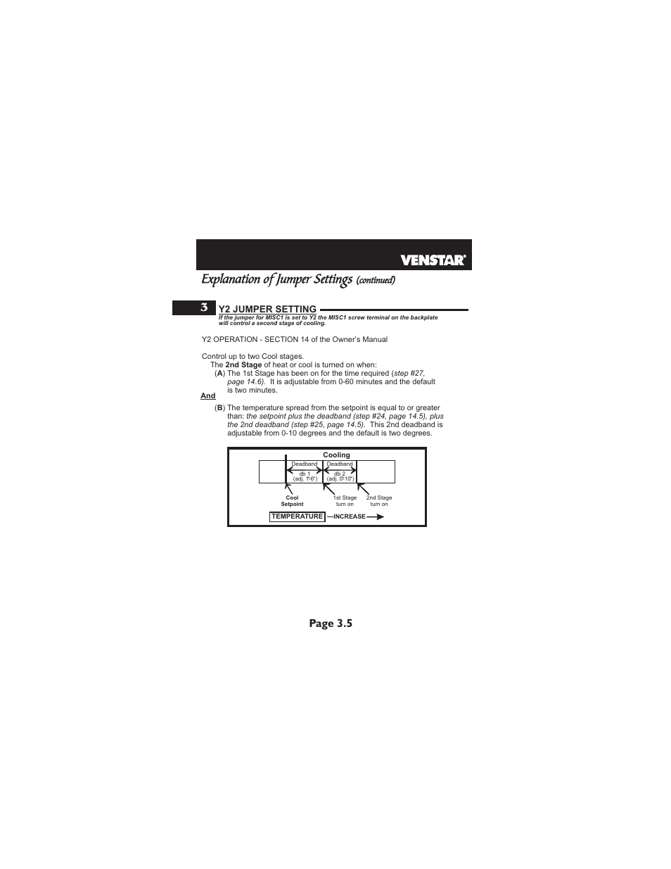 Explanation of jumper settings, Page 3.5 3, Y2 jumper setting | Continued) | Venstar T1900 Installation User Manual | Page 11 / 24