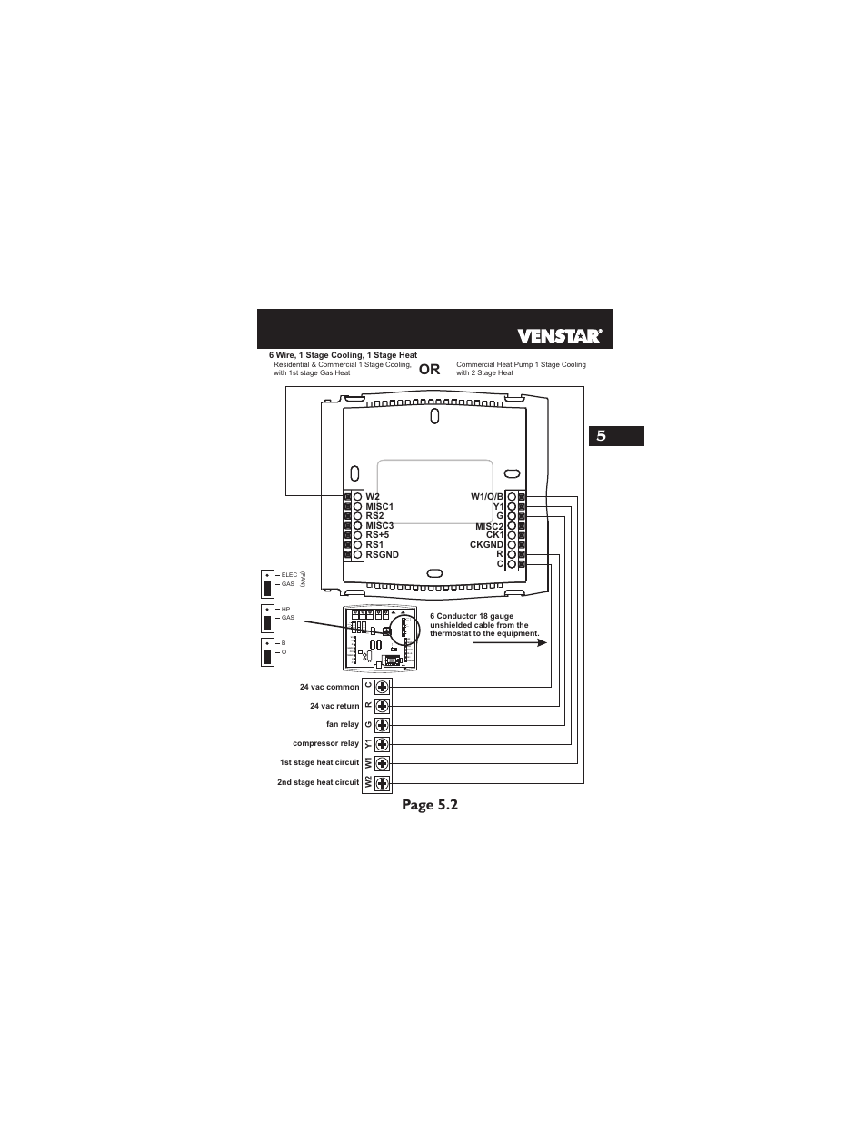 Page 5.2 5, Hp gas b o elec gas (f a n ) | Venstar T1900 Installation User Manual | Page 14 / 24