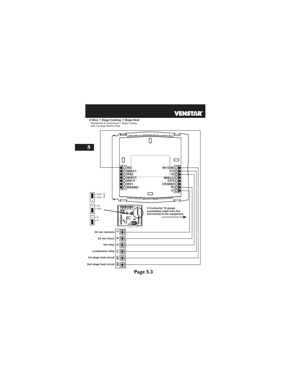 Page 5.3 5, Hp gas b o elec gas (f a n ) | Venstar T1900 Installation User Manual | Page 15 / 24