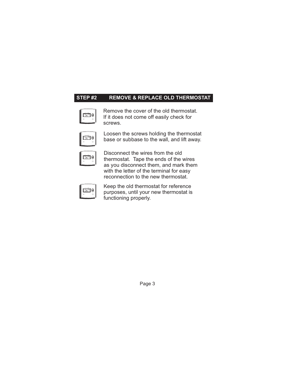 Step #2 remove & replace old thermostat, Page 3 | Venstar TSTATEZ User Manual | Page 4 / 12