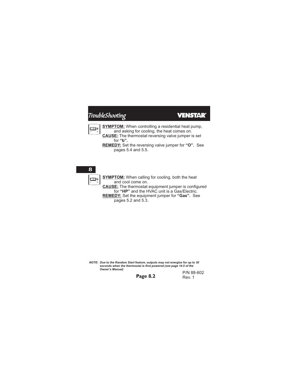 Troubleshooting, Page 8.2 | Venstar T2700 Installation User Manual | Page 23 / 23