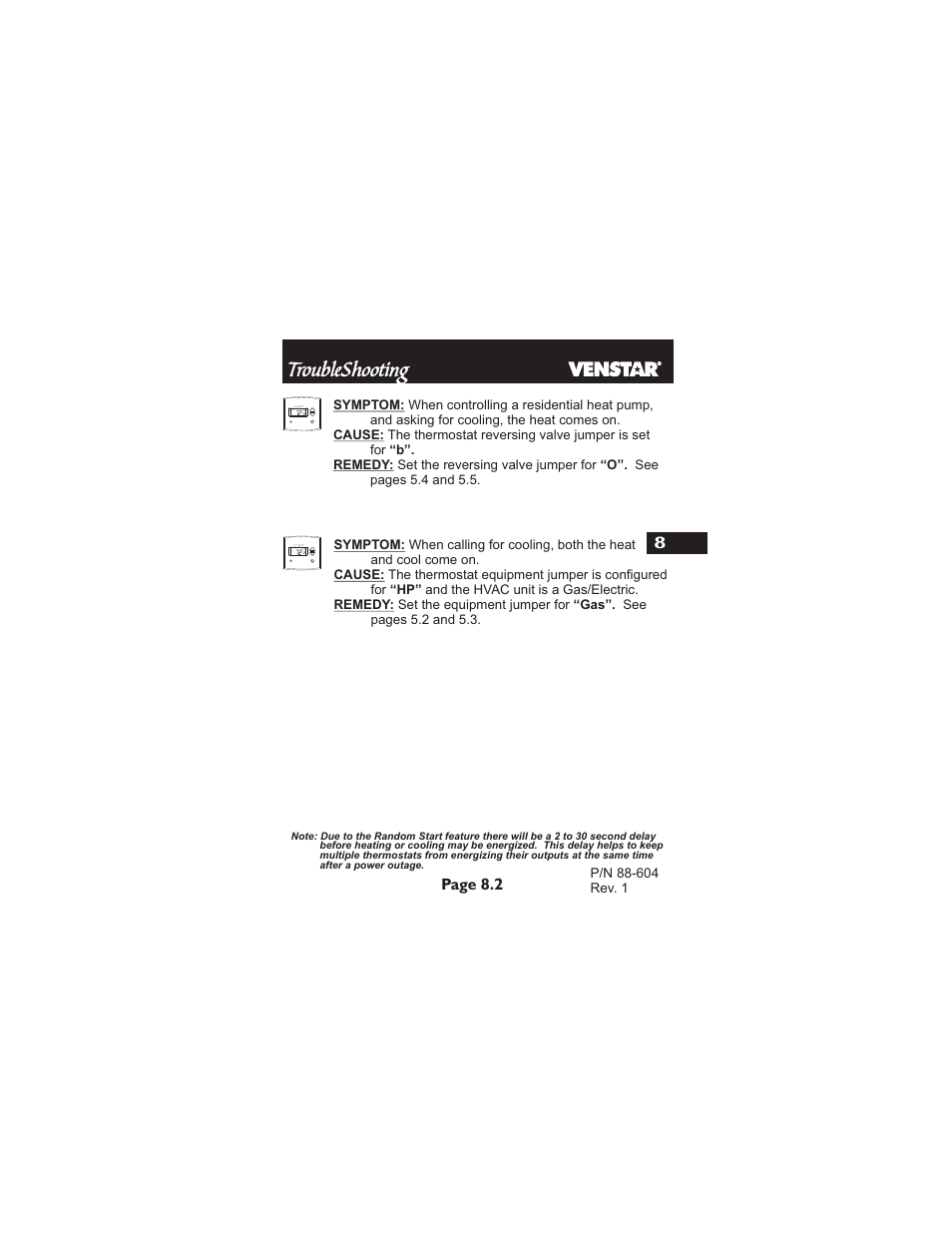 Troubleshooting, Page 8.2 8 | Venstar T2800 Installation User Manual | Page 24 / 24