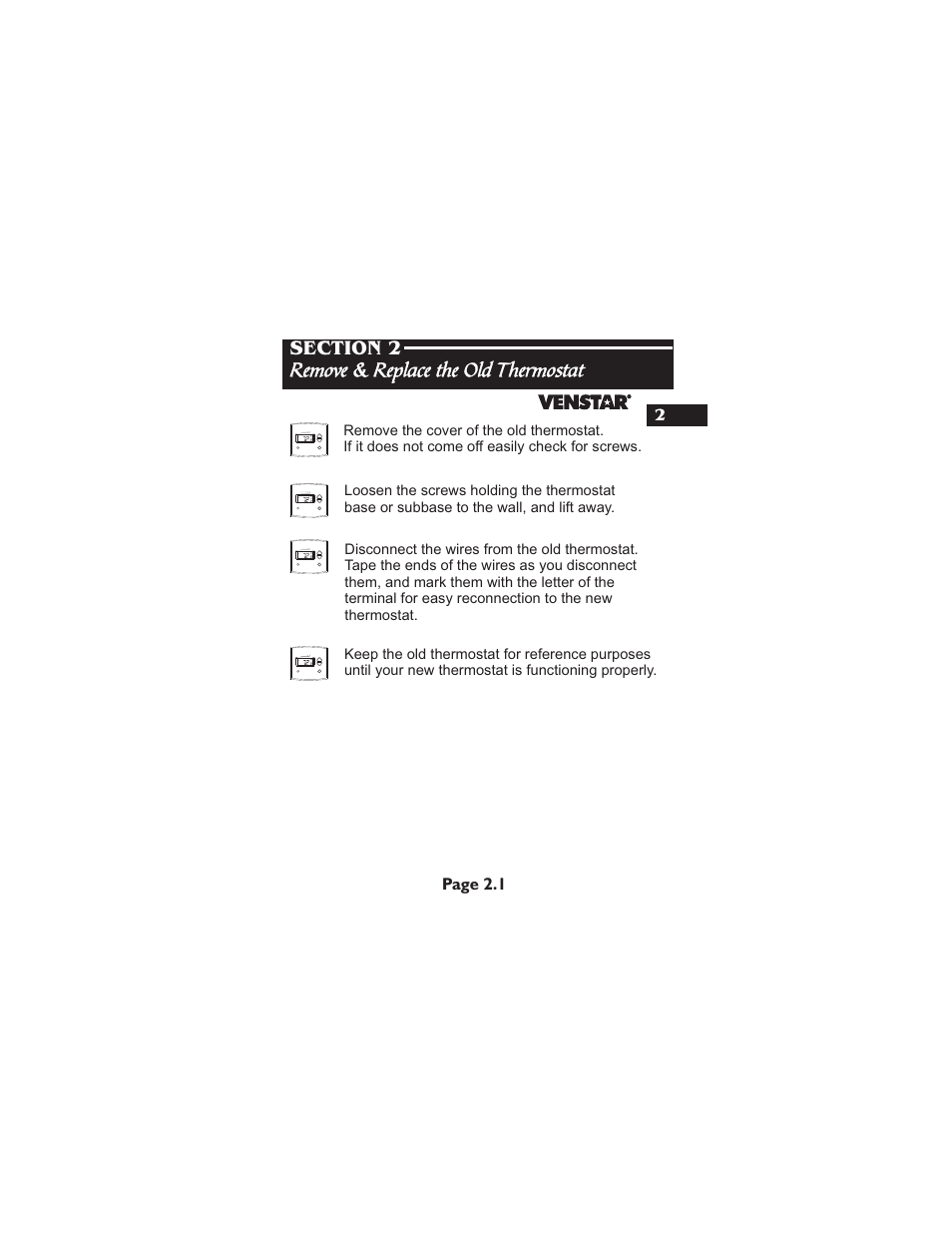 Page 2.1 | Venstar T2800 Installation User Manual | Page 6 / 24