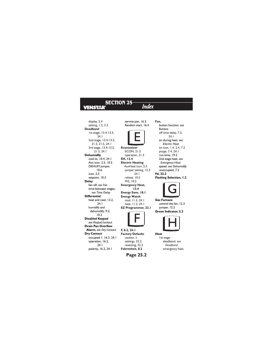 Fg h, Index | Venstar T2900 User Manual | Page 107 / 113