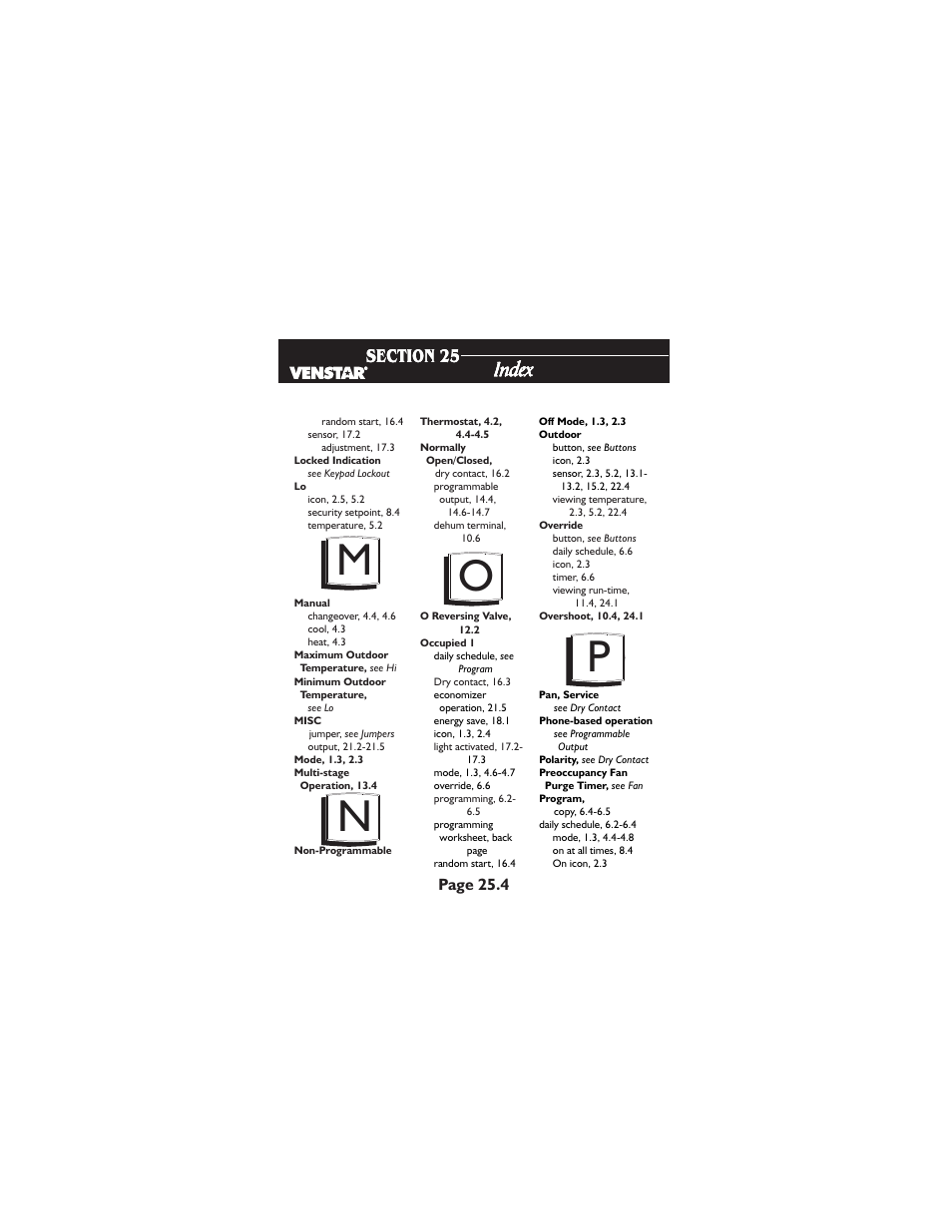 Index | Venstar T2900 User Manual | Page 109 / 113