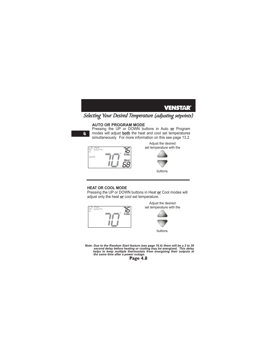 Selecting your desired temperature | Venstar T2900 User Manual | Page 25 / 113