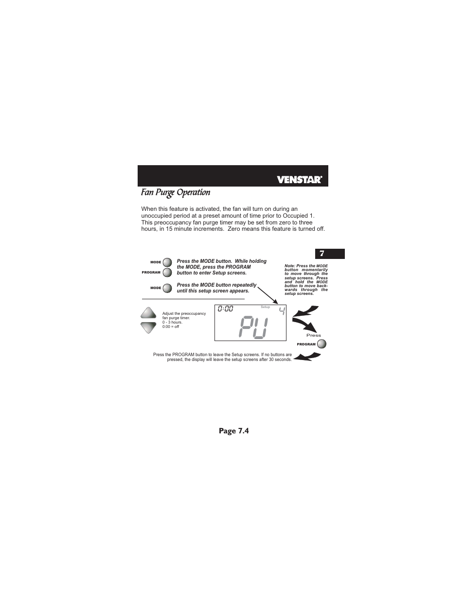 Fan purge operation, Page 7.4 | Venstar T2900 User Manual | Page 38 / 113