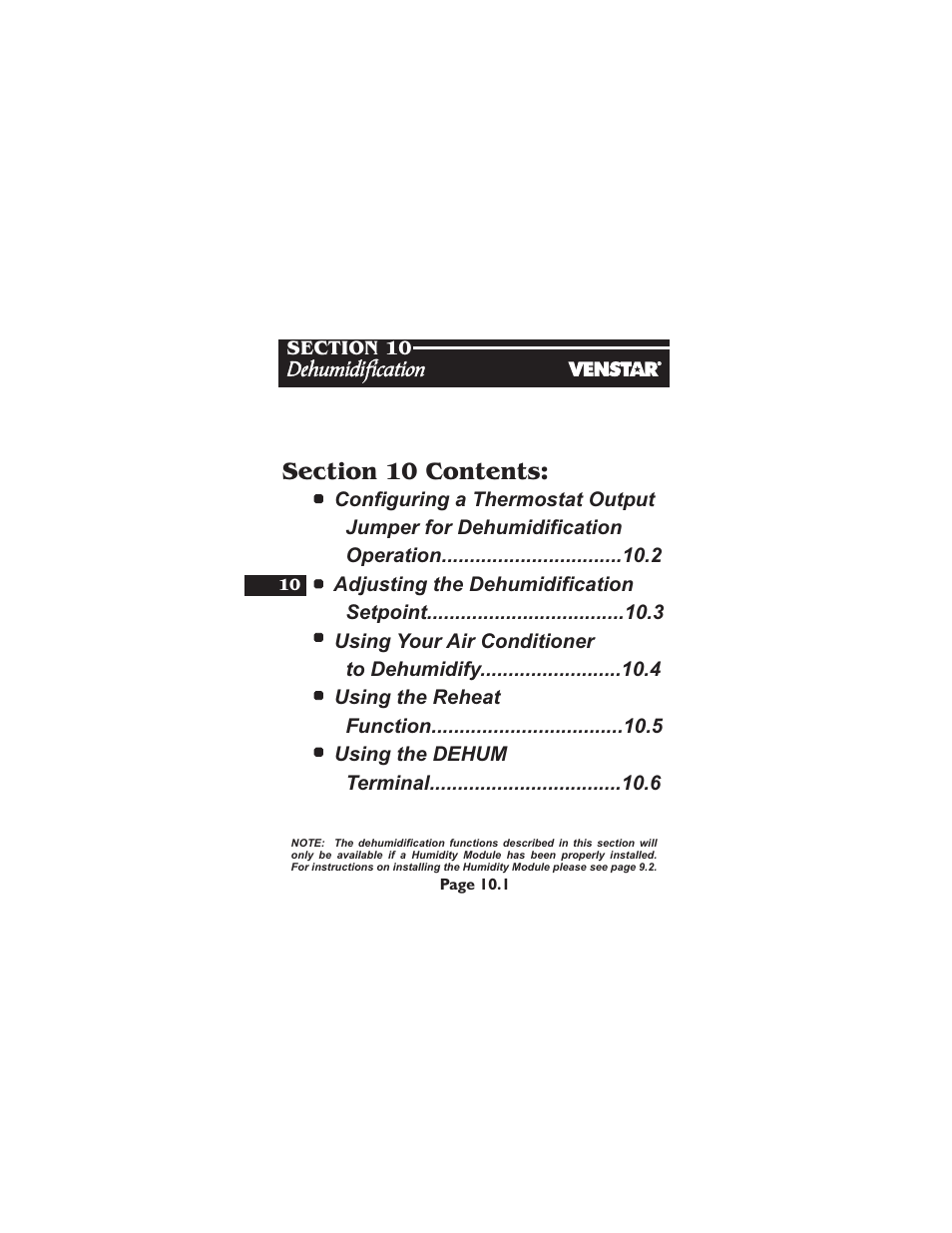 Dehumidification | Venstar T2900 User Manual | Page 47 / 113