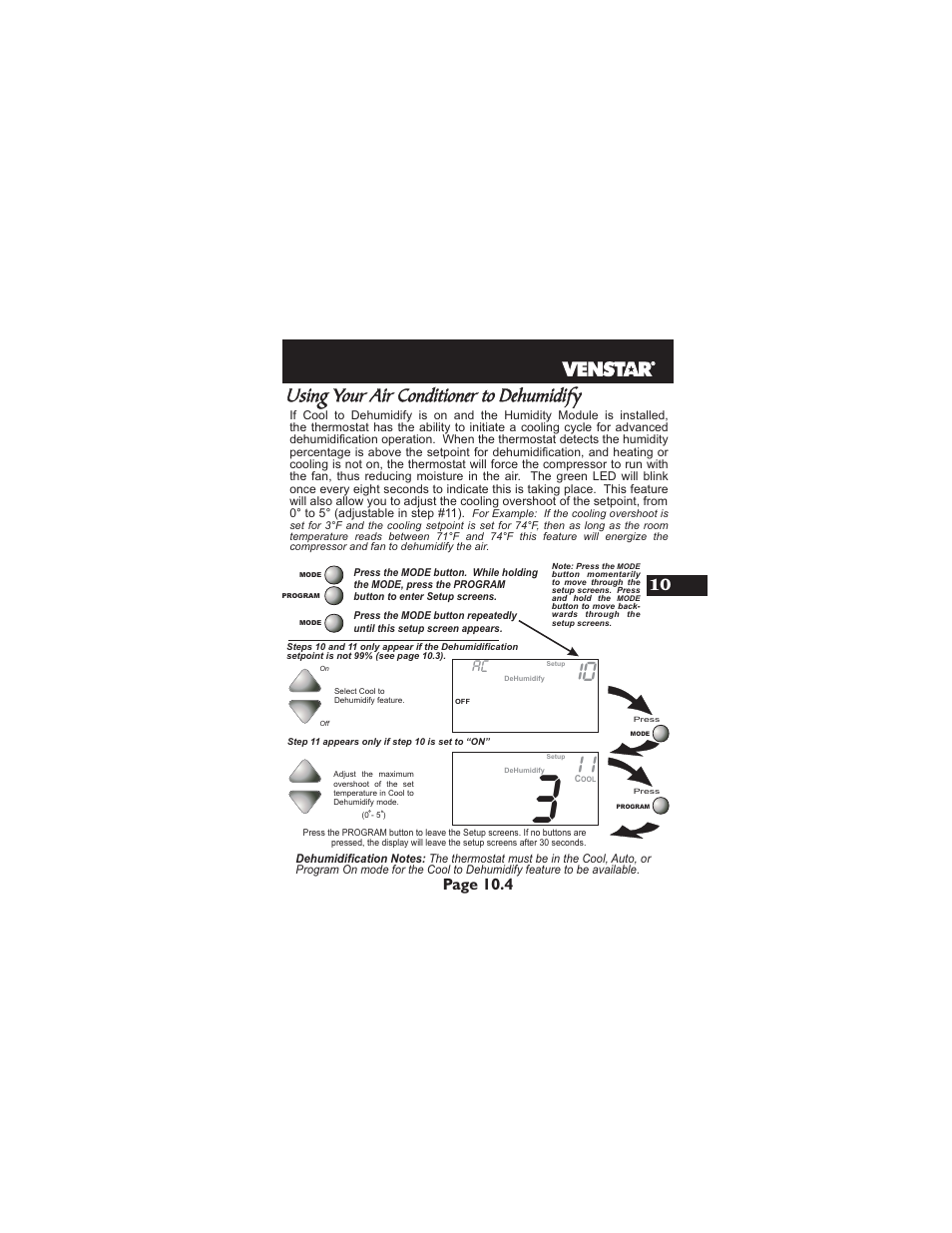 Using your air conditioner to dehumidify, Page 10.4 | Venstar T2900 User Manual | Page 50 / 113