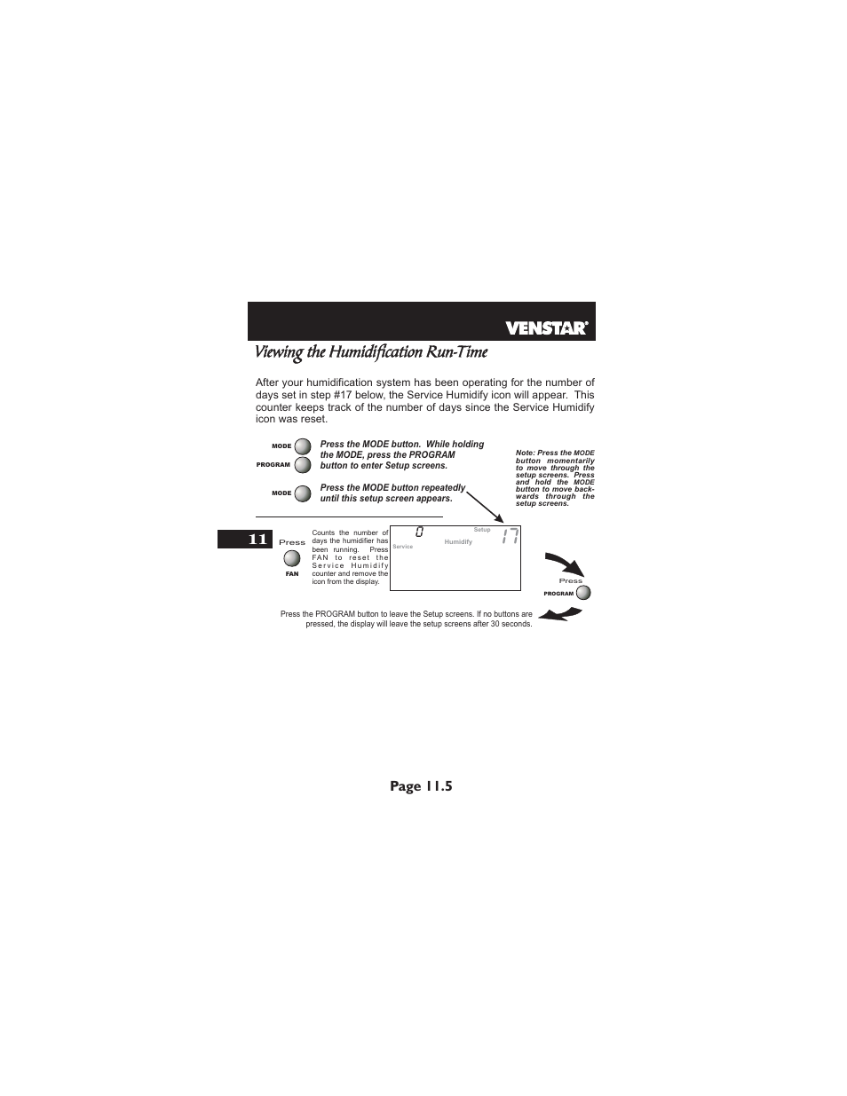 Viewing the humidification run-time | Venstar T2900 User Manual | Page 57 / 113