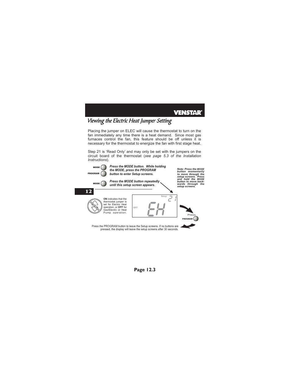 Viewing the electric heat jumper setting | Venstar T2900 User Manual | Page 61 / 113