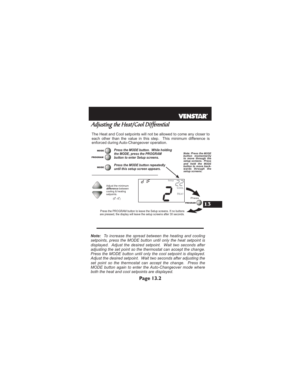 Adjusting the heat/cool differential | Venstar T2900 User Manual | Page 64 / 113