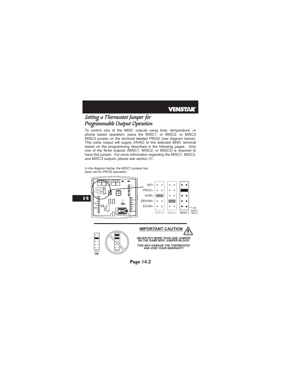 Page 14.2, Misc1 only), Important caution | Econ | Venstar T2900 User Manual | Page 71 / 113