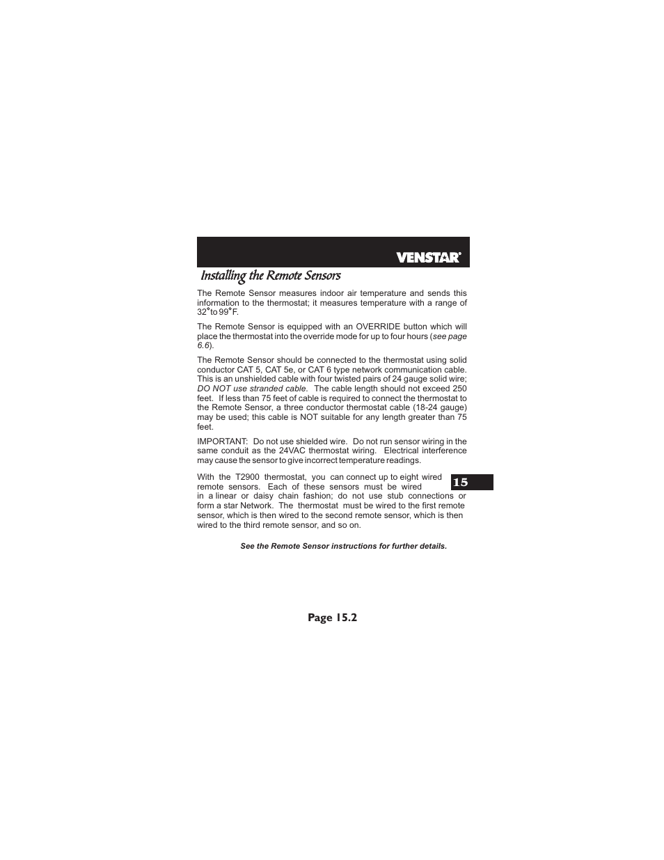 Installing the remote sensors, Page 15.2 | Venstar T2900 User Manual | Page 78 / 113